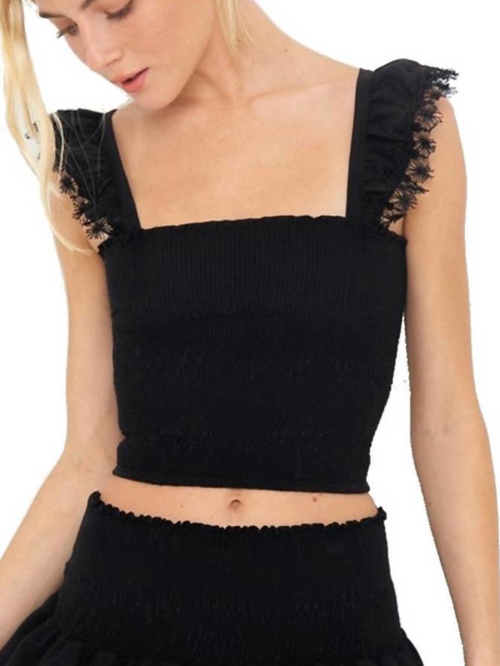 Peixoto Mariel Smocked crop black tank Top size xs